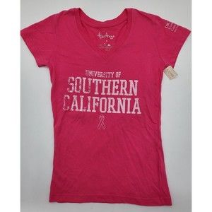 USC Womens V-neck Top T-Shirt Pink Small